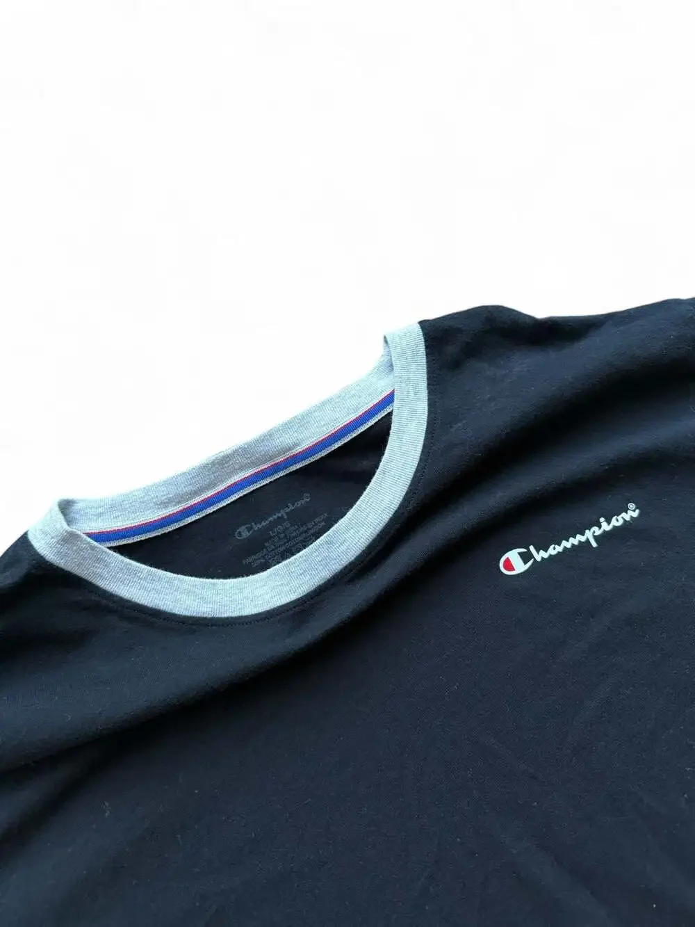 Champion Ringer T-Shirt Black Gray Logo Size Large - Picture 2 of 3